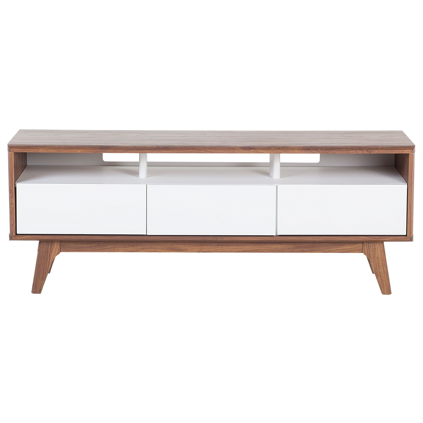 TV Stand Dark Brown White Finish Modern Console With Three Drawers And Cable Management