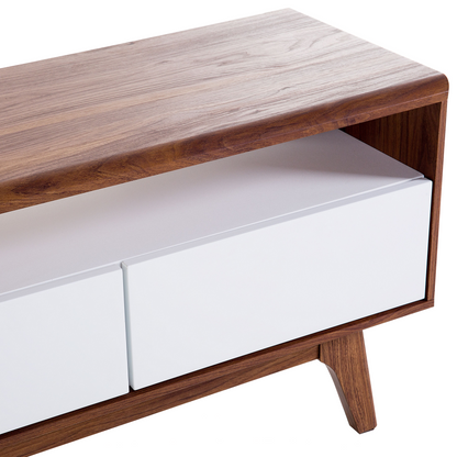 TV Stand Dark Brown White Finish Modern Console With Three Drawers And Cable Management