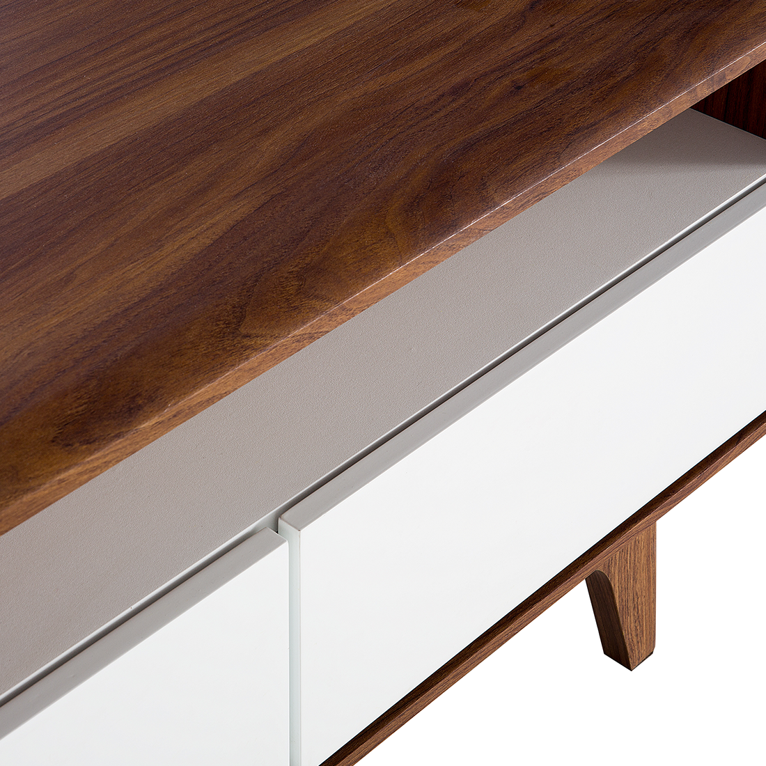 TV Stand Dark Brown White Finish Modern Console With Three Drawers And Cable Management
