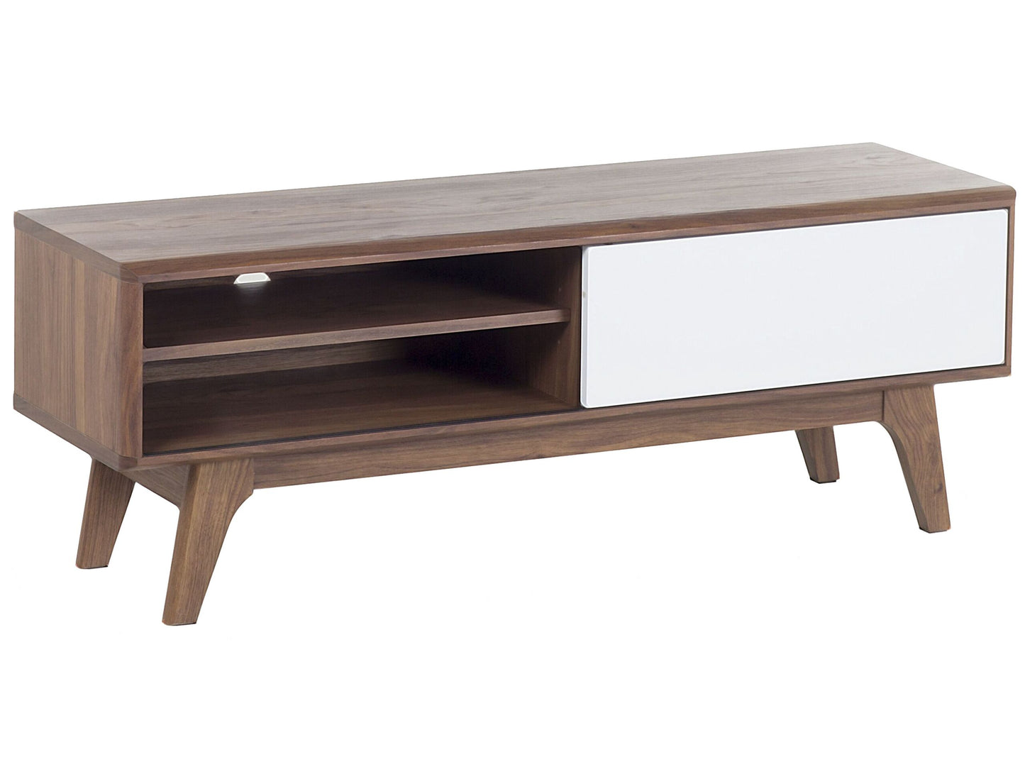 TV Stand Dark Brown White Storage Shelf Cable Management Modern