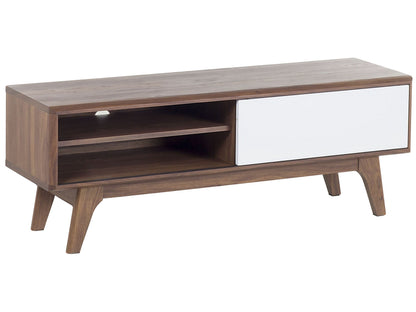 TV Stand Dark Brown White Storage Shelf Cable Management Modern