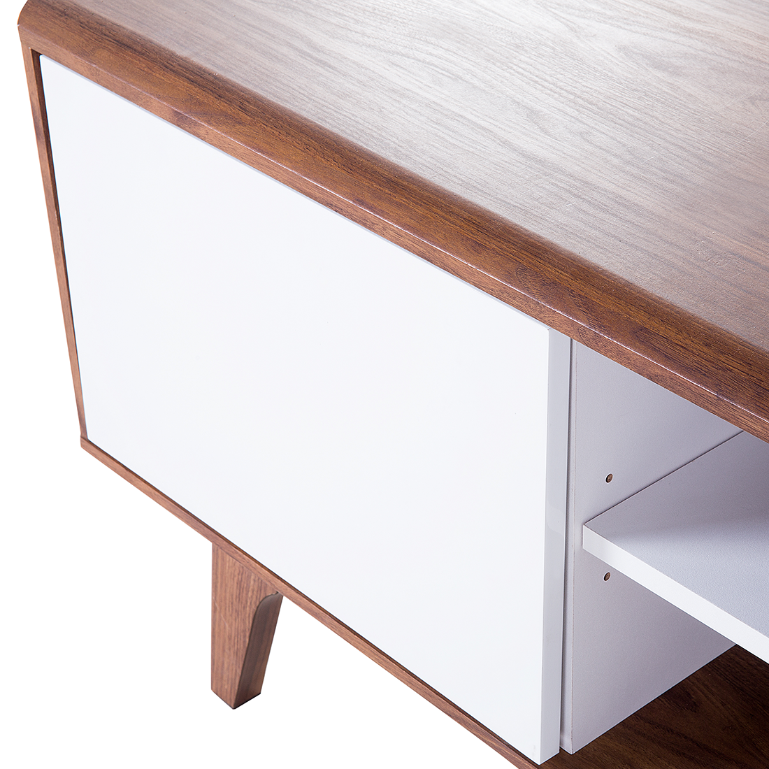 TV Stand Dark Brown White Storage With Cable Management