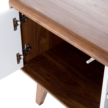 TV Stand Dark Brown White Storage With Cable Management