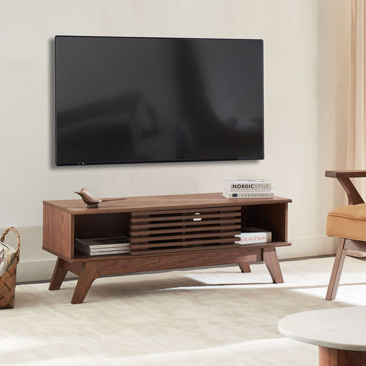 Dark Brown TV Stand Modern Storage With Cable Management