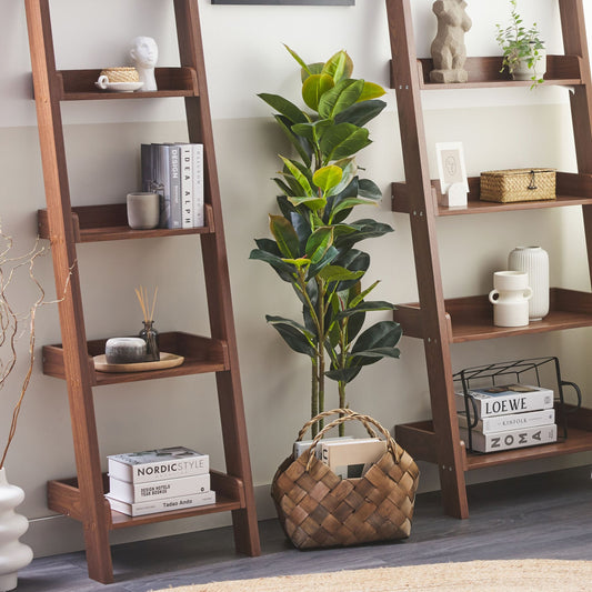 Astra 4 Tier Ladder Bookcase Dark Brown Wood Shelf