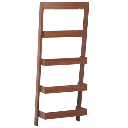 5 Tier Ladder Bookcase Dark Brown Wood Shelf Display