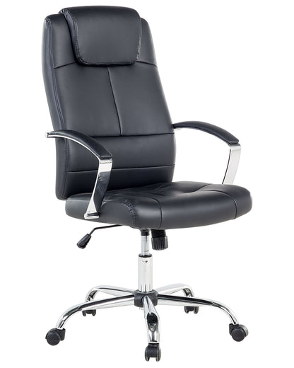 Office Chair Black Faux Leather Adjustable Tilting Swivel