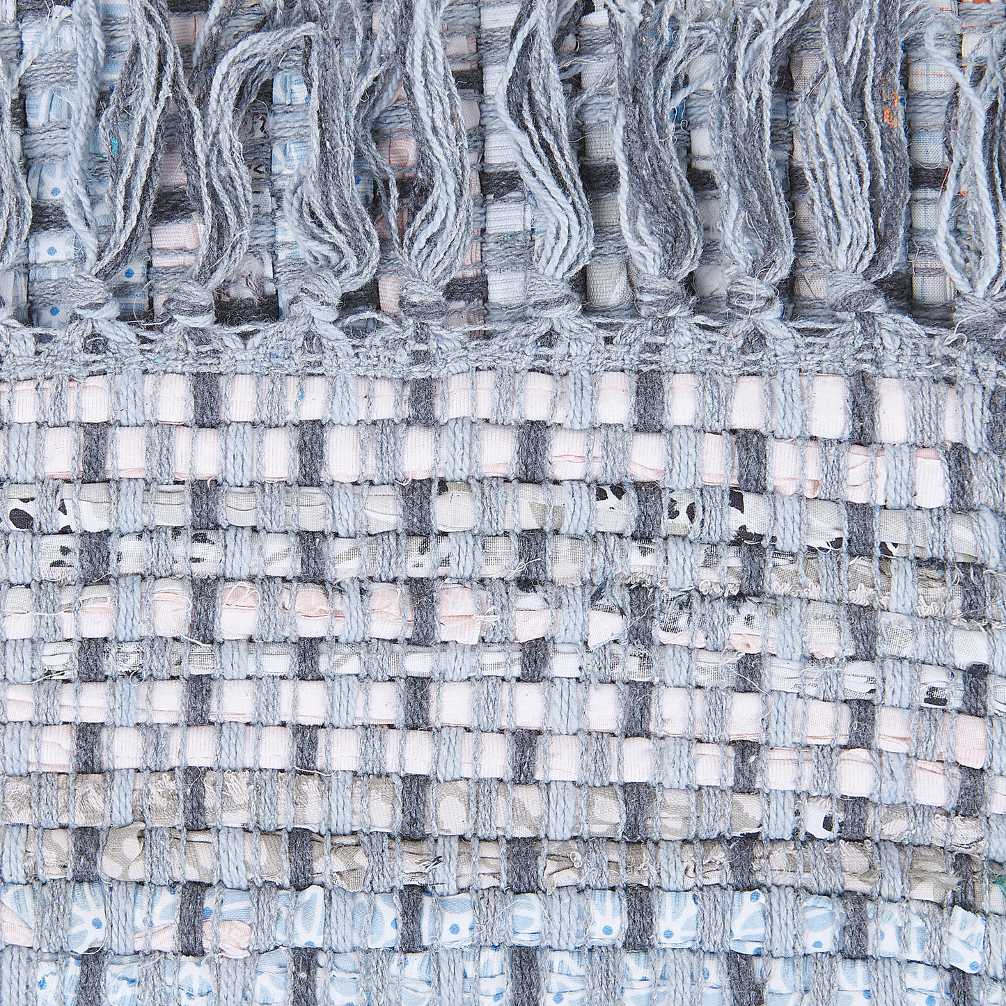 Rag Rug Grey Cotton 140 x 200 Fringed Handmade Boho Rug