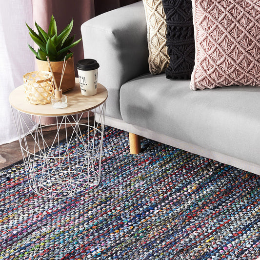 Area Rag Rug Blue Cotton Hand Woven Rectangular 160 x 230cm