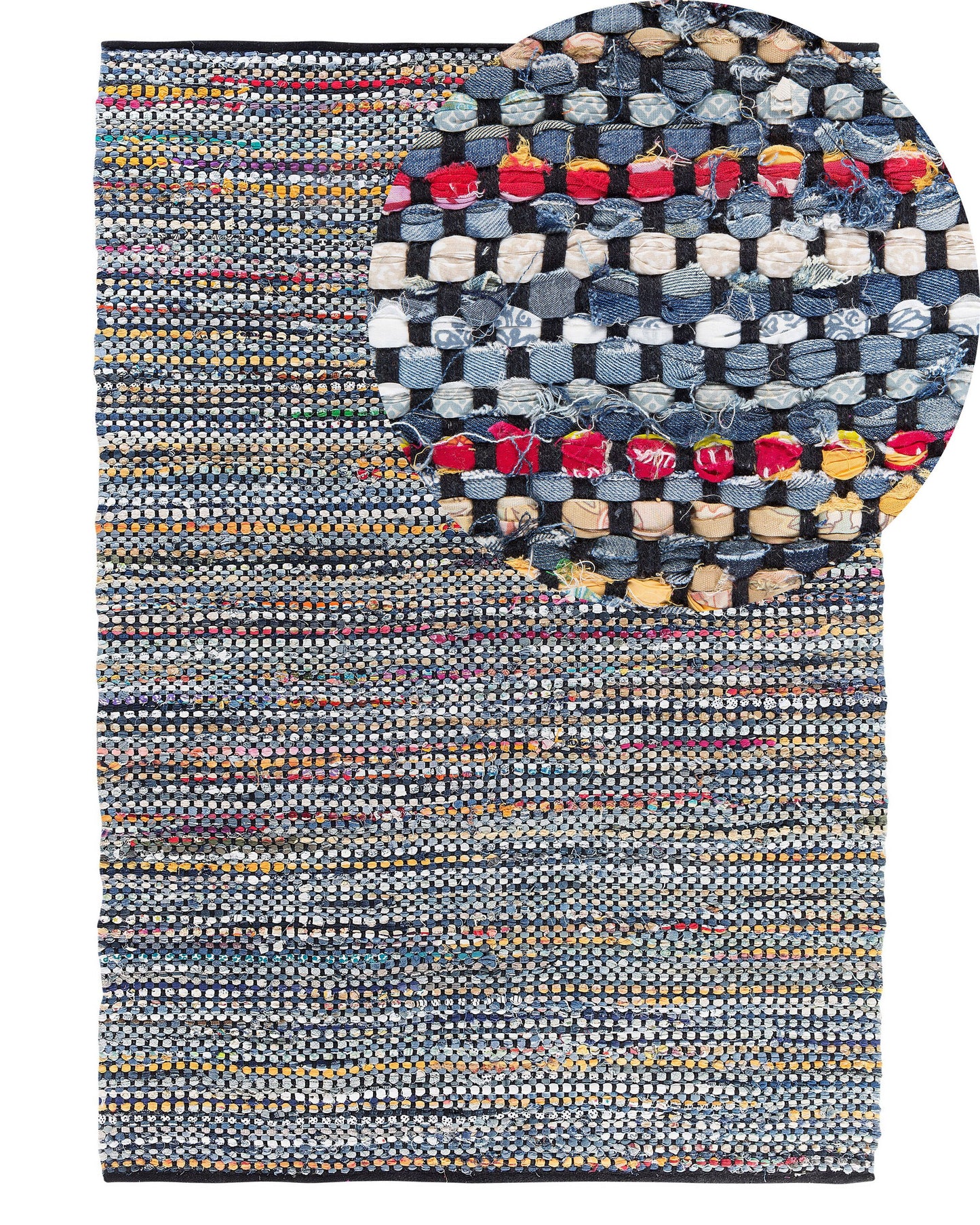 Area Rag Rug Hand Woven Blue Cotton 140 X 200cm Rectangular Boho Decor Rug Soft Textured Surface For Living Room