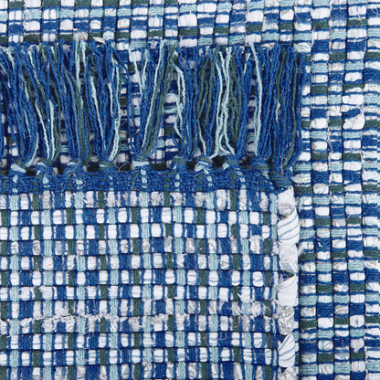 Rag Rug Blue Cotton 80 x 150cm Handmade Boho Eclectic Rectangular Rug For Living Room Decor