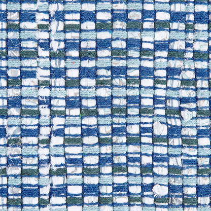 Rag Rug Blue Cotton 80 x 150cm Handmade Boho Eclectic Rectangular Rug For Living Room Decor