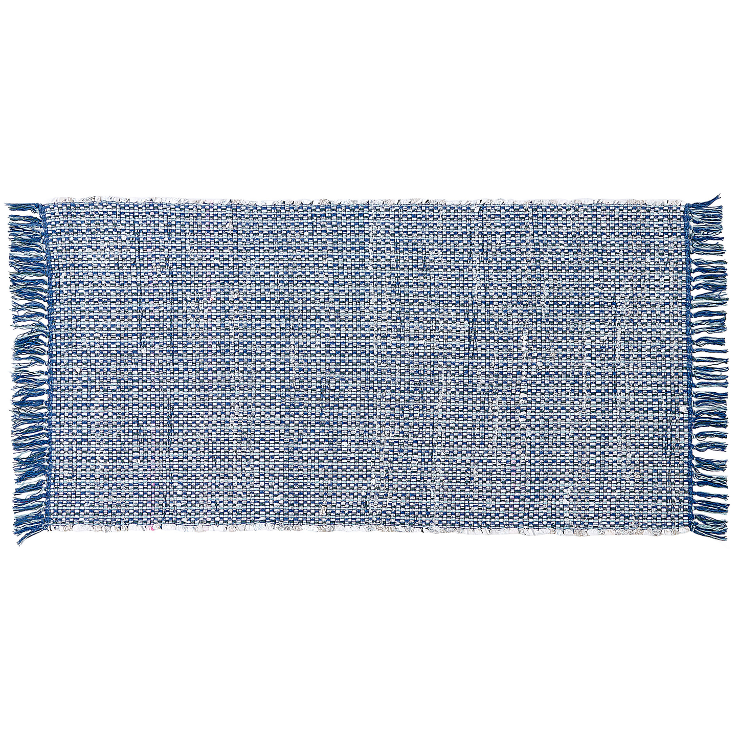 Rag Rug Blue Cotton 80 x 150cm Handmade Boho Eclectic Rectangular Rug For Living Room Decor