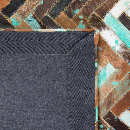 Multicolour Leather Cowhide Rug 80 x 150cm Hand Crafted Centerpiece For Modern Living Rooms