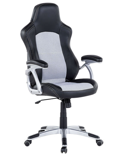 Ergonomic Mesh Chair Black Grey Faux Leather Adjustable