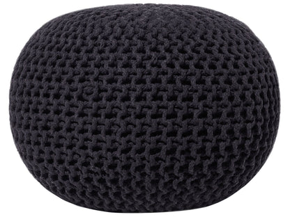 Black Knitted Cotton EPS Beads Pouf Ottoman 50 x 35cm Round