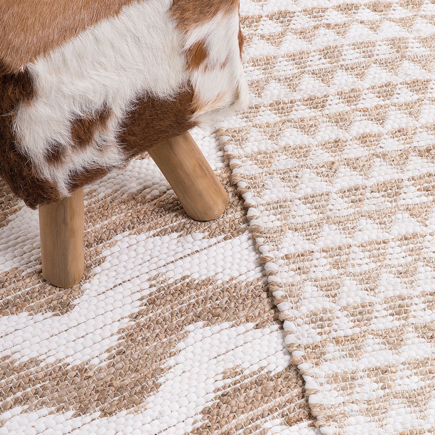 Beige Jute Cotton Rug 80 x 150cm Hand Woven Geometric