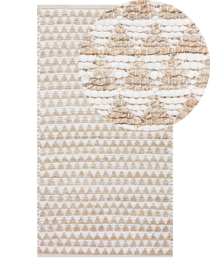 Beige Jute Cotton Rug 80 x 150cm Hand Woven Geometric