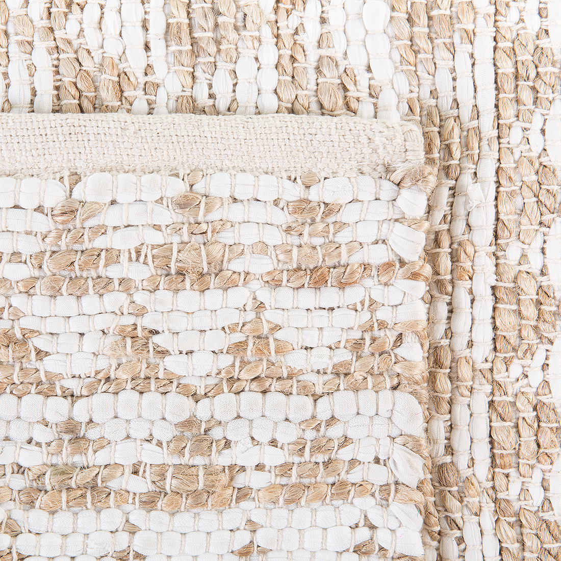 Beige Jute Cotton Rug 80 x 150cm Hand Woven Geometric