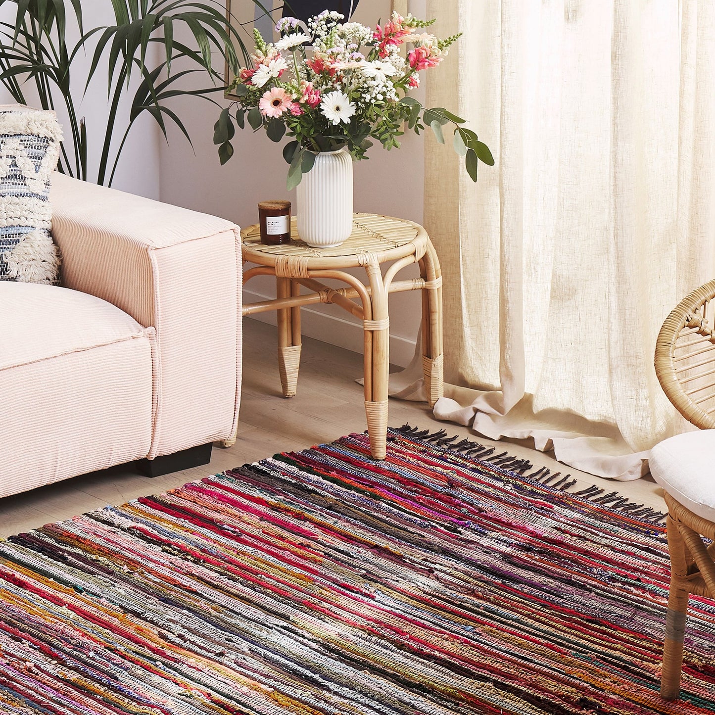 Area Rug Dark Multicolour 140 x 200cm Striped Fringe Handmade