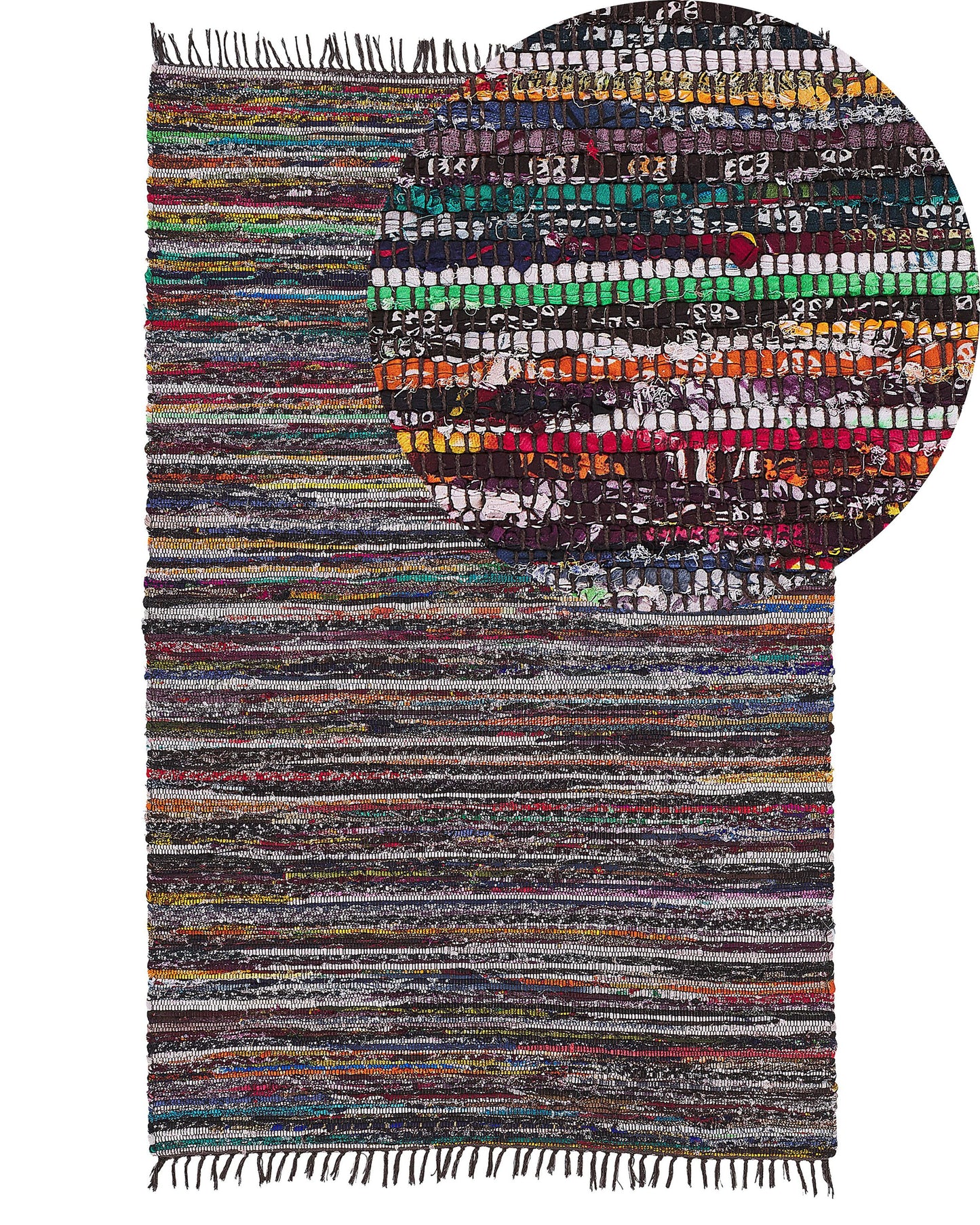 Area Rug Dark Multicolour 140 x 200cm Striped Fringe Handmade