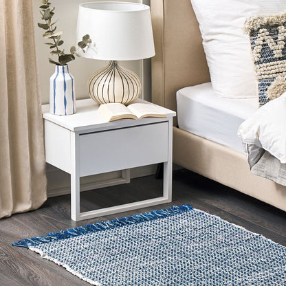 Rag Rug Blue Cotton 80 x 150cm Handmade Boho Eclectic Rectangular Rug For Living Room Decor