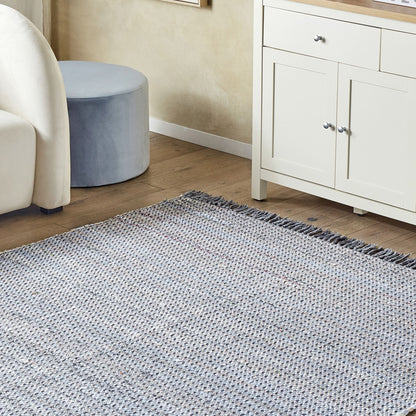Rag Rug Grey Cotton 140 x 200 Fringed Handmade Boho Rug