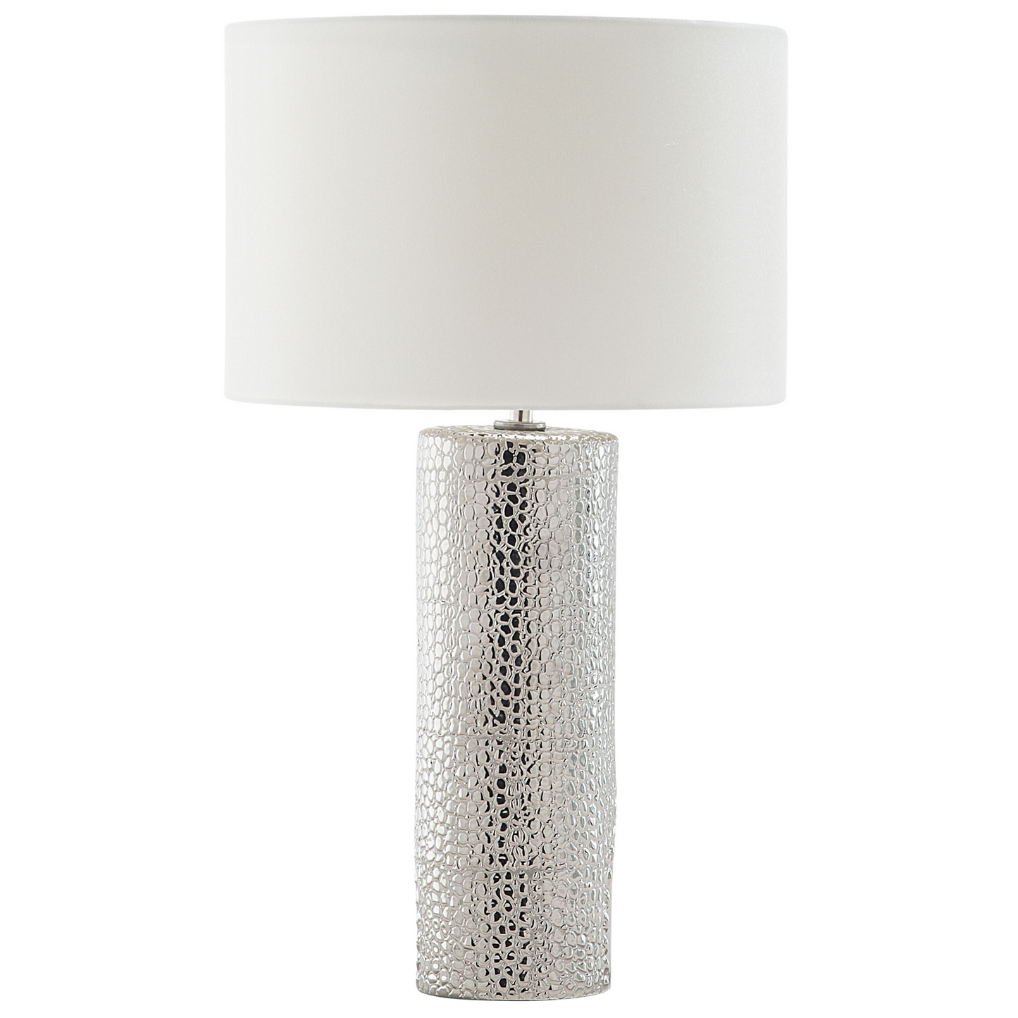 Table Lamp White Ceramic Pillar Base Faux Silk Drum Shade