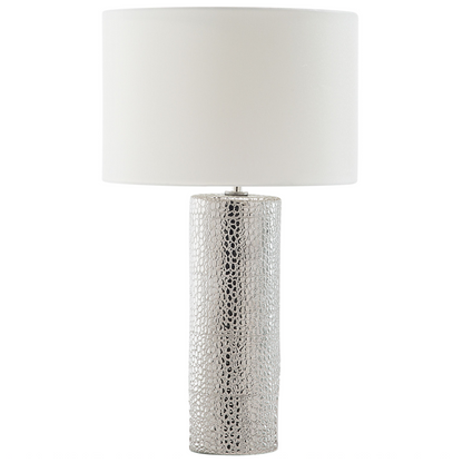 Table Lamp White Ceramic Pillar Base Faux Silk Drum Shade