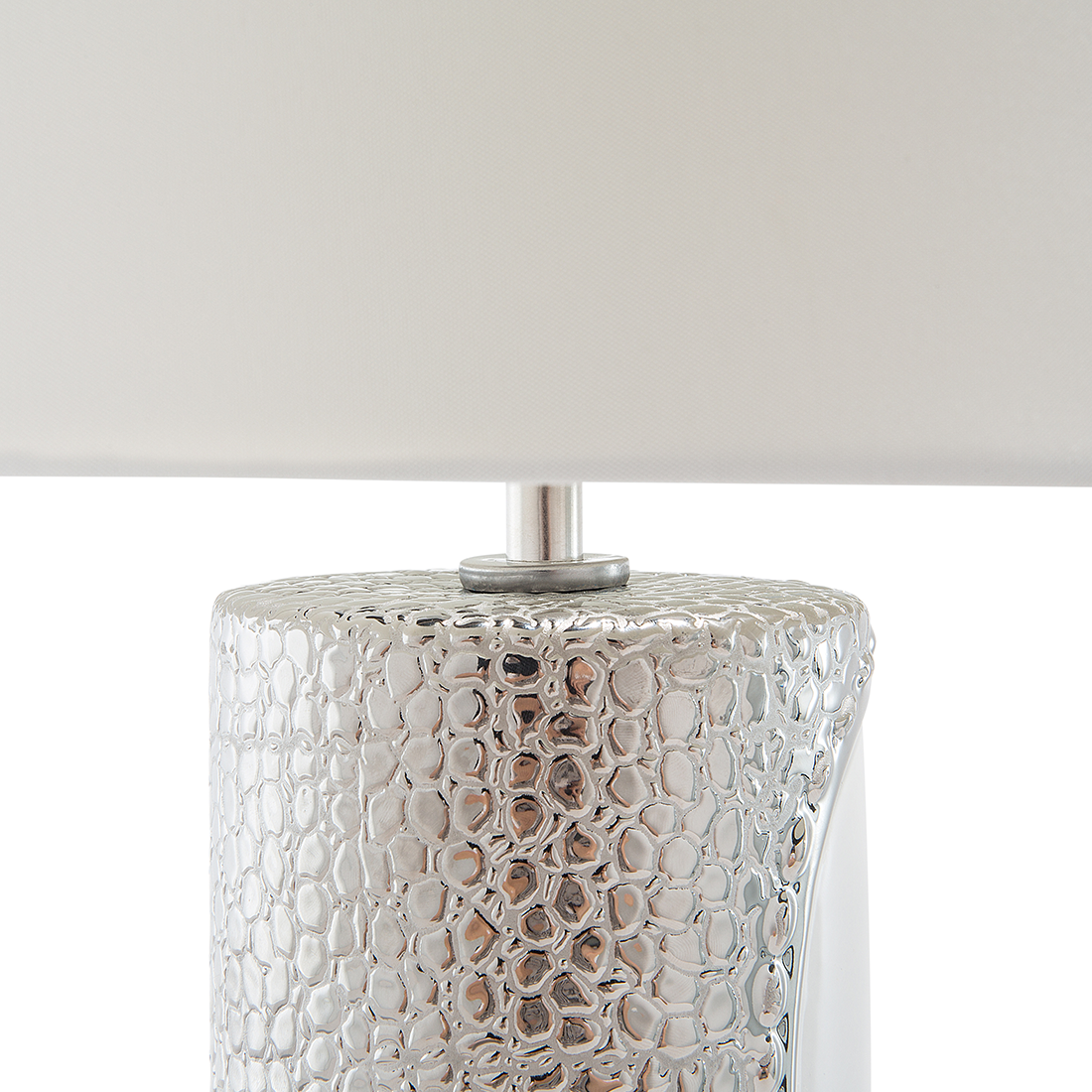 Table Lamp White Ceramic Pillar Base Faux Silk Drum Shade