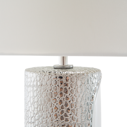 Table Lamp White Ceramic Pillar Base Faux Silk Drum Shade