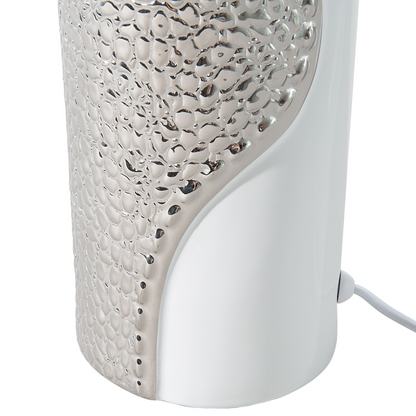 Table Lamp White Ceramic Pillar Base Faux Silk Drum Shade