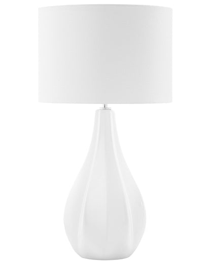 Table Lamp Beige Porcelain Base Faux Silk Drum Shade 60cm