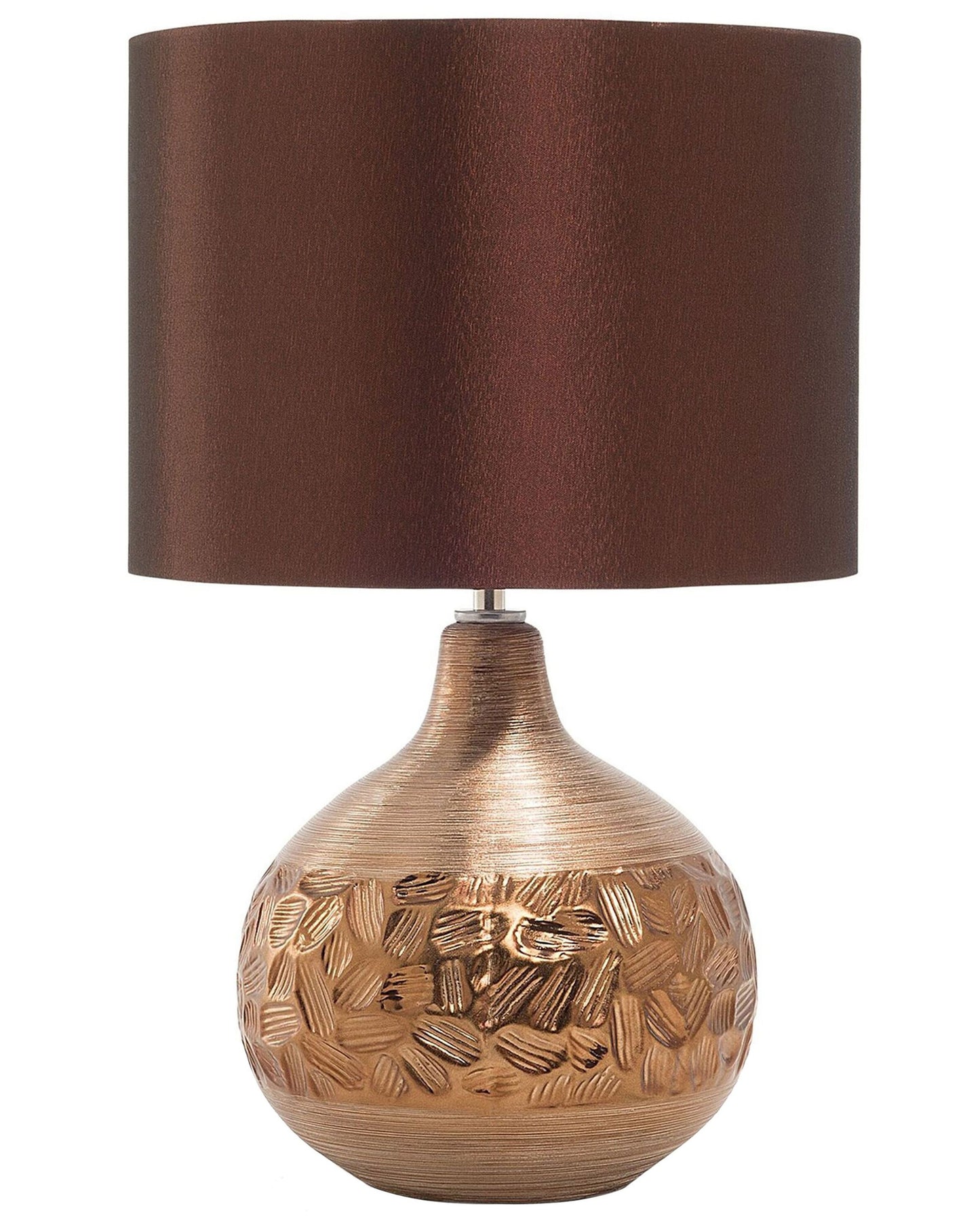 Teardrop Porcelain Table Lamp 43cm Brown Faux Silk Drum Shade