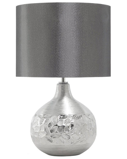 Table Lamp Porcelain Silver Grey Faux Silk Drum Shade 43cm