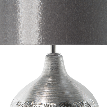Table Lamp Porcelain Silver Grey Faux Silk Drum Shade 43cm