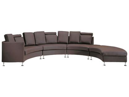 Brown Curved Leather 7 Seater Sofa Adjustable Headrests