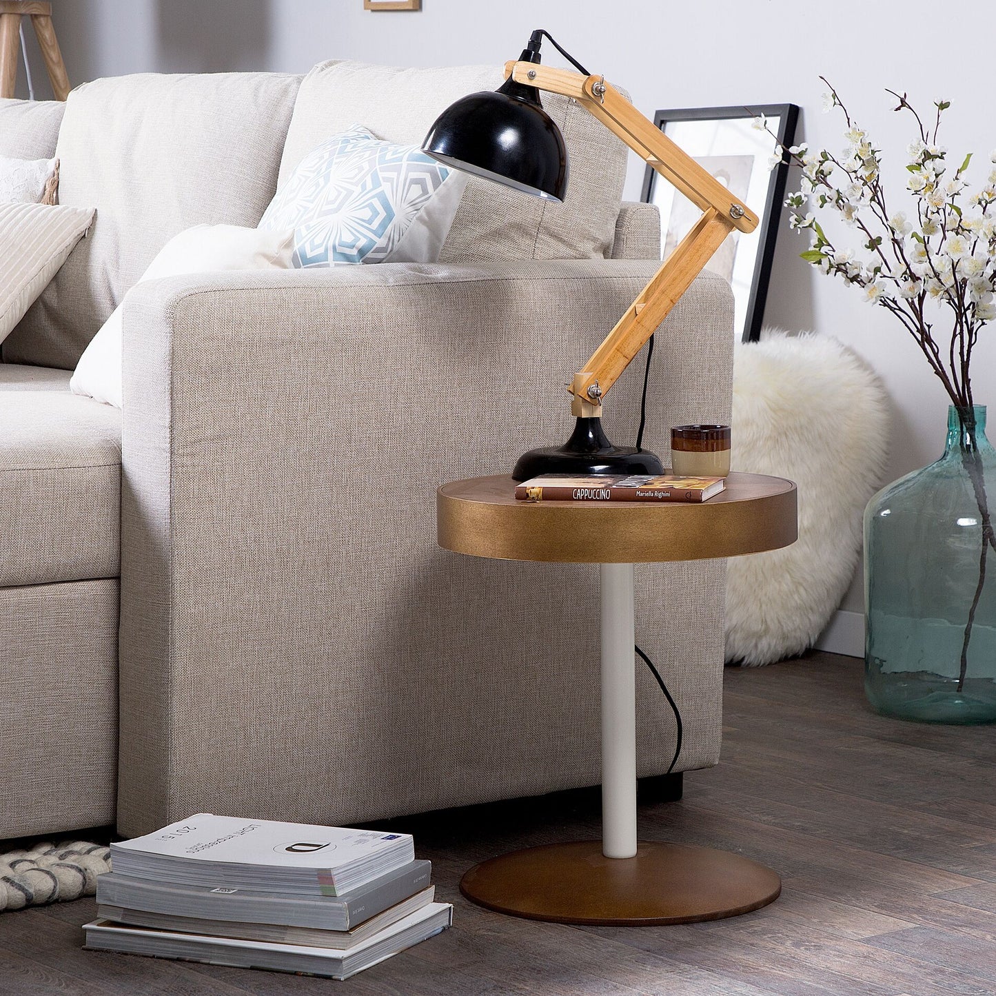 Coffee Table Dark Brown Round 40cm With Storage Lid Bentwood Modern Scandinavian