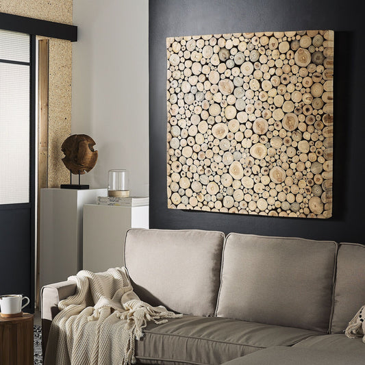 Wall Decor Teak Cross Section Art In Light Brown