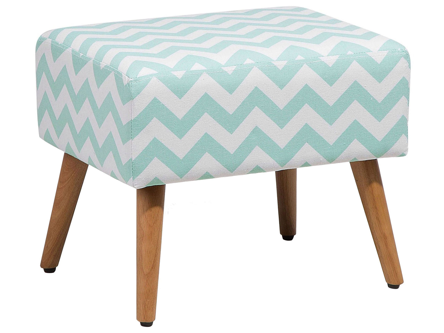 Mint Green Cotton Footstool With Wooden Legs Oriental Pattern Scandinavian Style