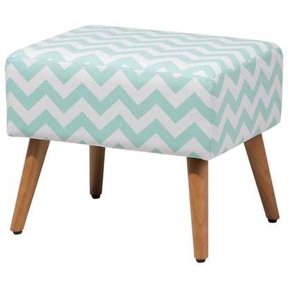 Mint Green Cotton Footstool With Wooden Legs Oriental Pattern Scandinavian Style