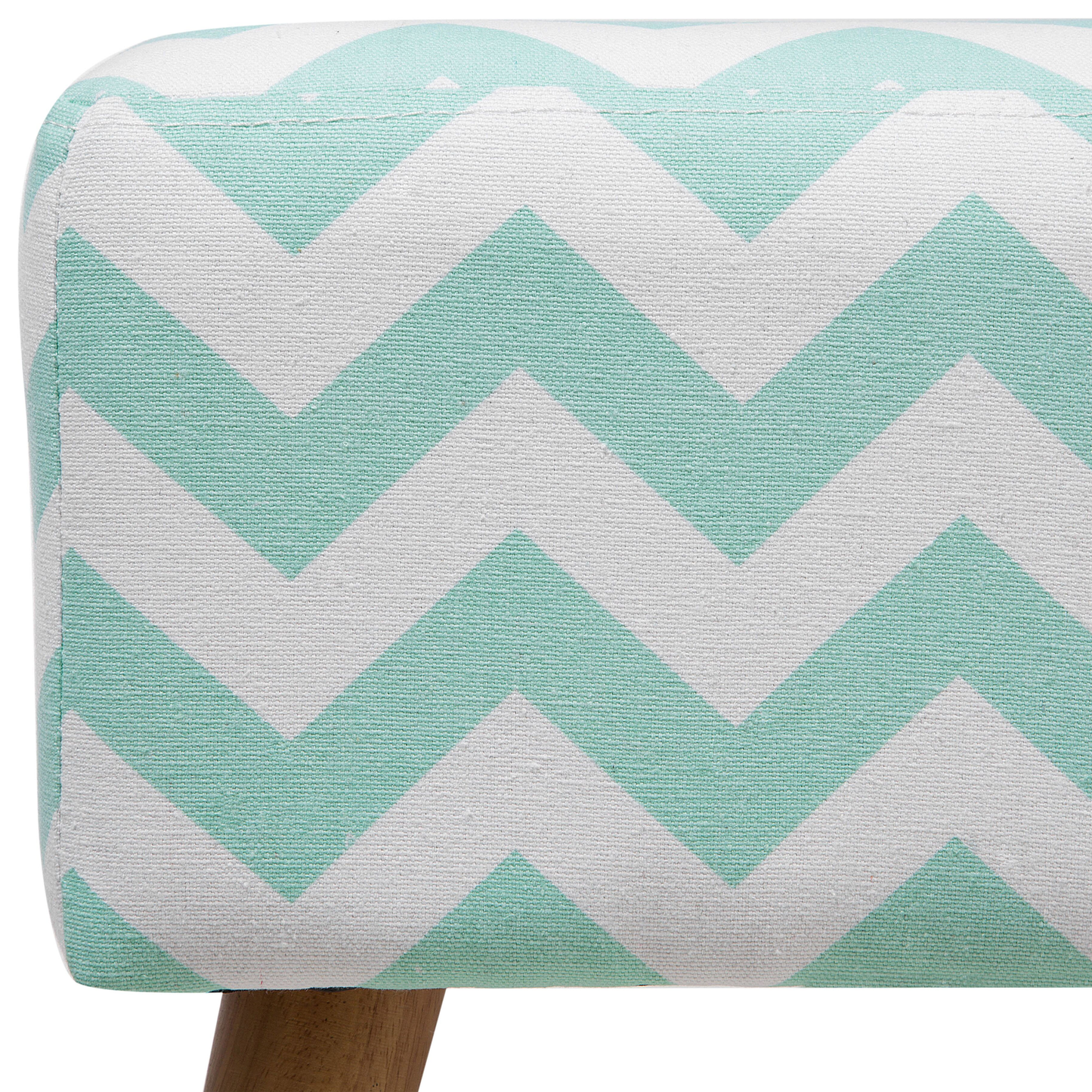 Mint Green Cotton Footstool With Wooden Legs Oriental Pattern Scandinavian Style