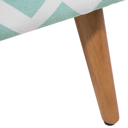 Mint Green Cotton Footstool With Wooden Legs Oriental Pattern Scandinavian Style