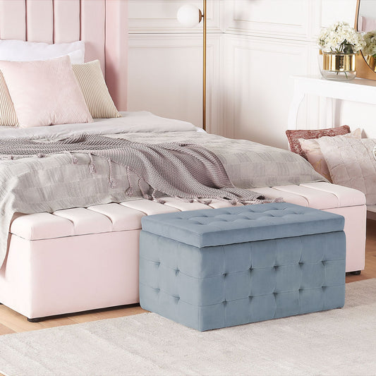 Grey Velvet Tufted Storage Ottoman Bench