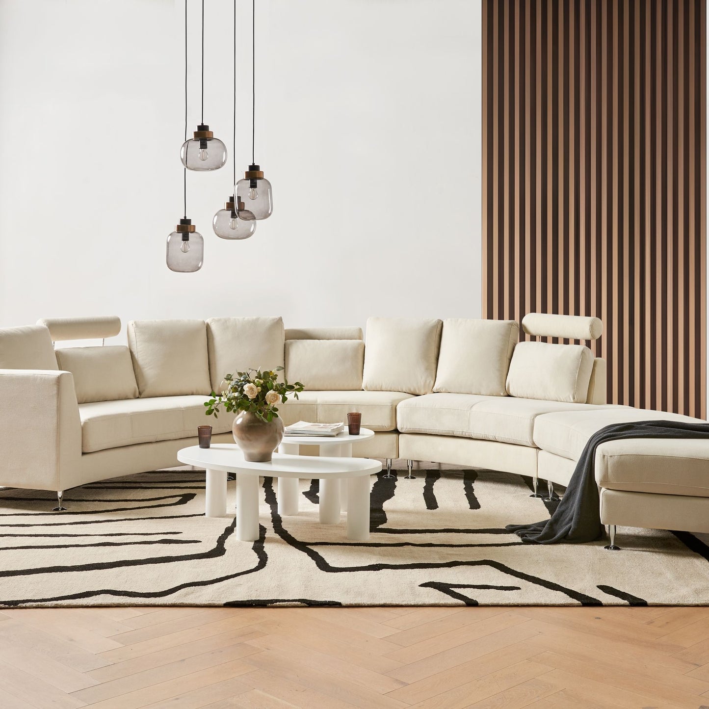 Curved Modular Sofa 7-Seater Beige With Adjustable Headrests