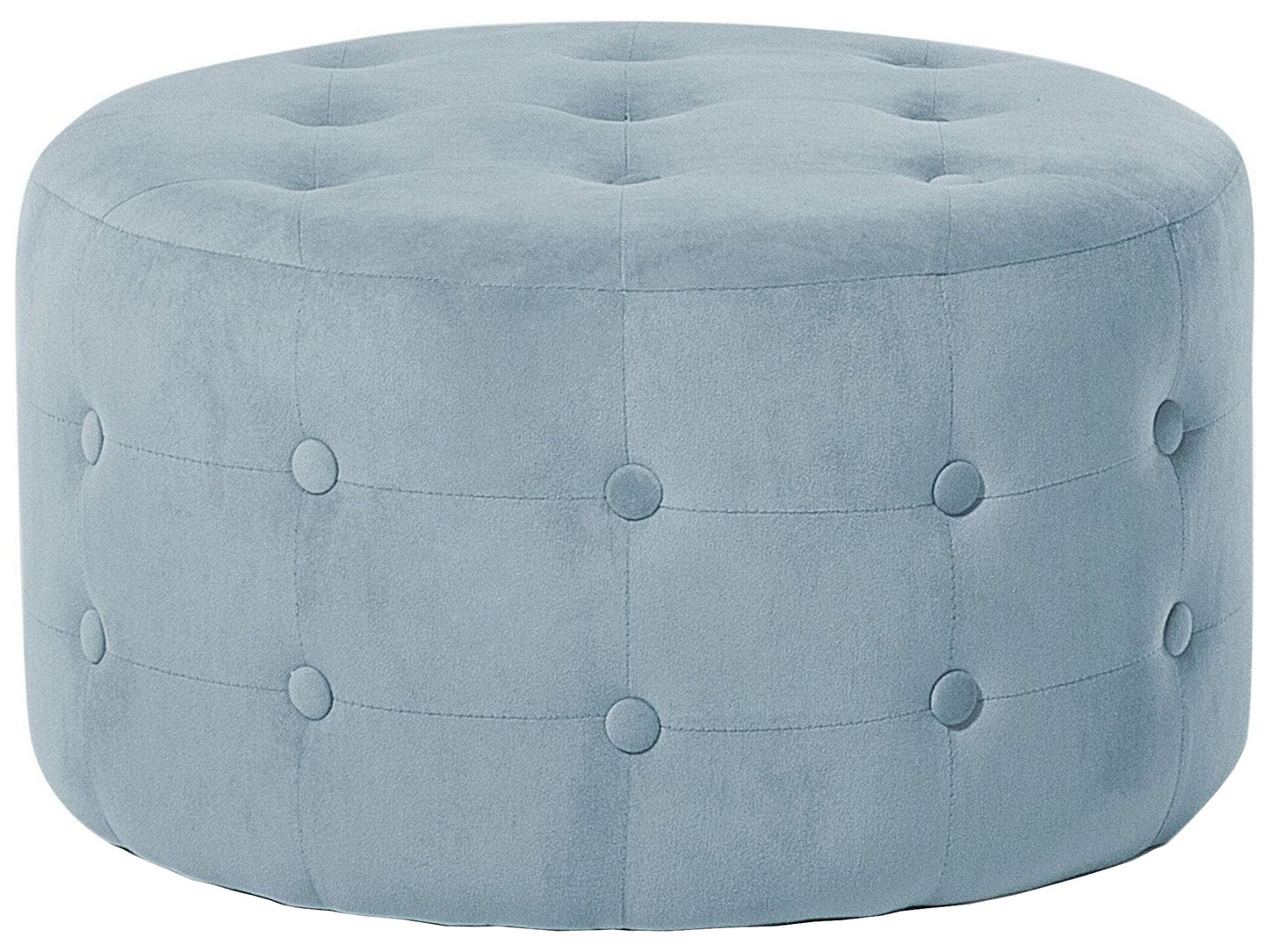 Grey Velvet Round Footstool With Button Tufting