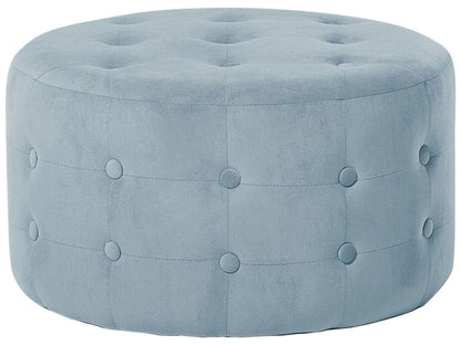 Grey Velvet Round Footstool With Button Tufting