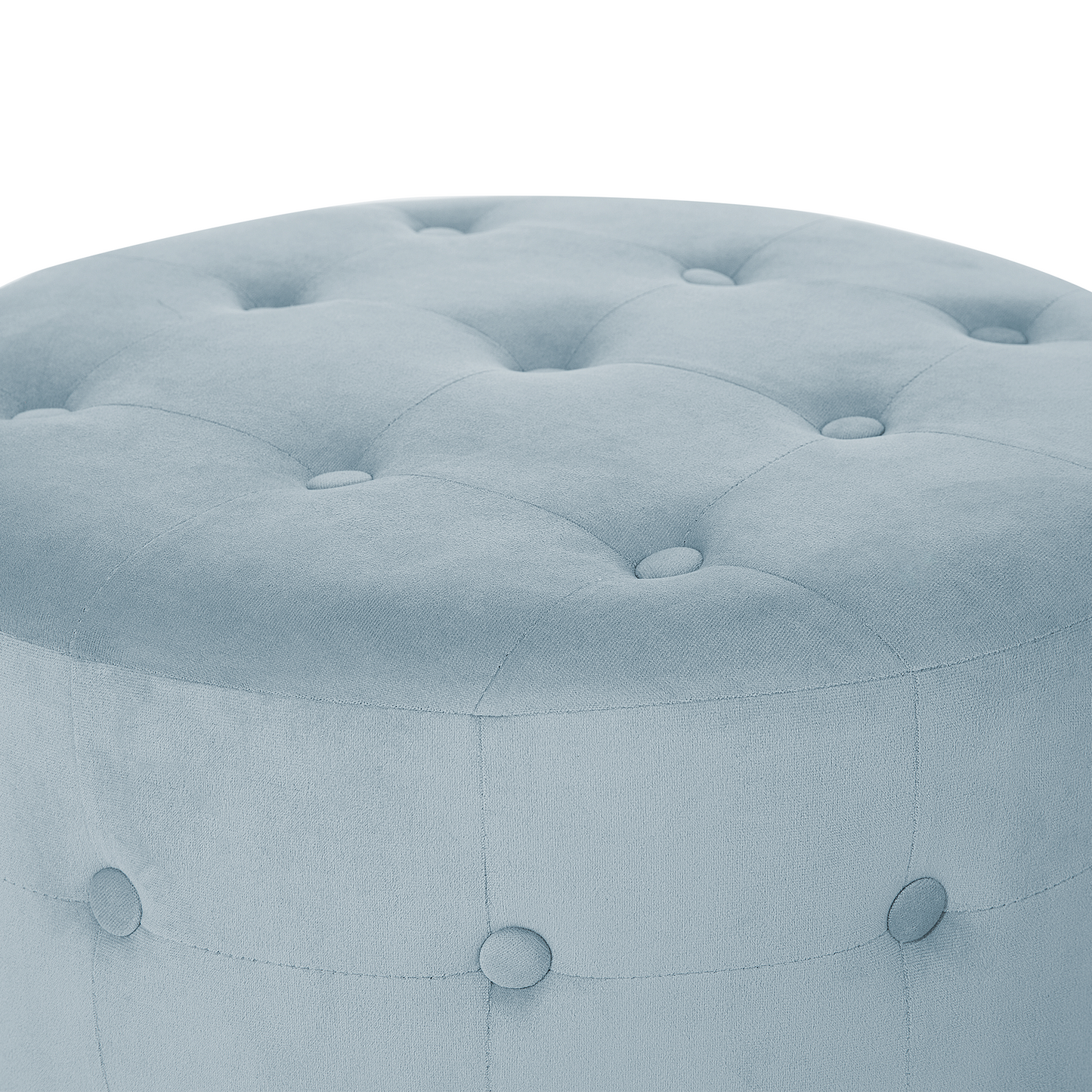 Grey Velvet Round Footstool With Button Tufting