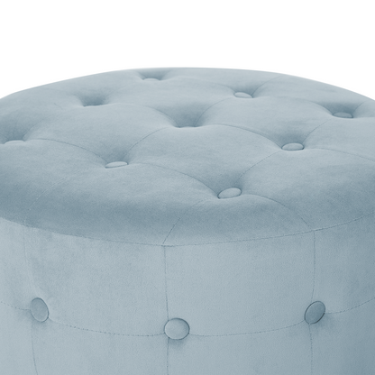 Grey Velvet Round Footstool With Button Tufting