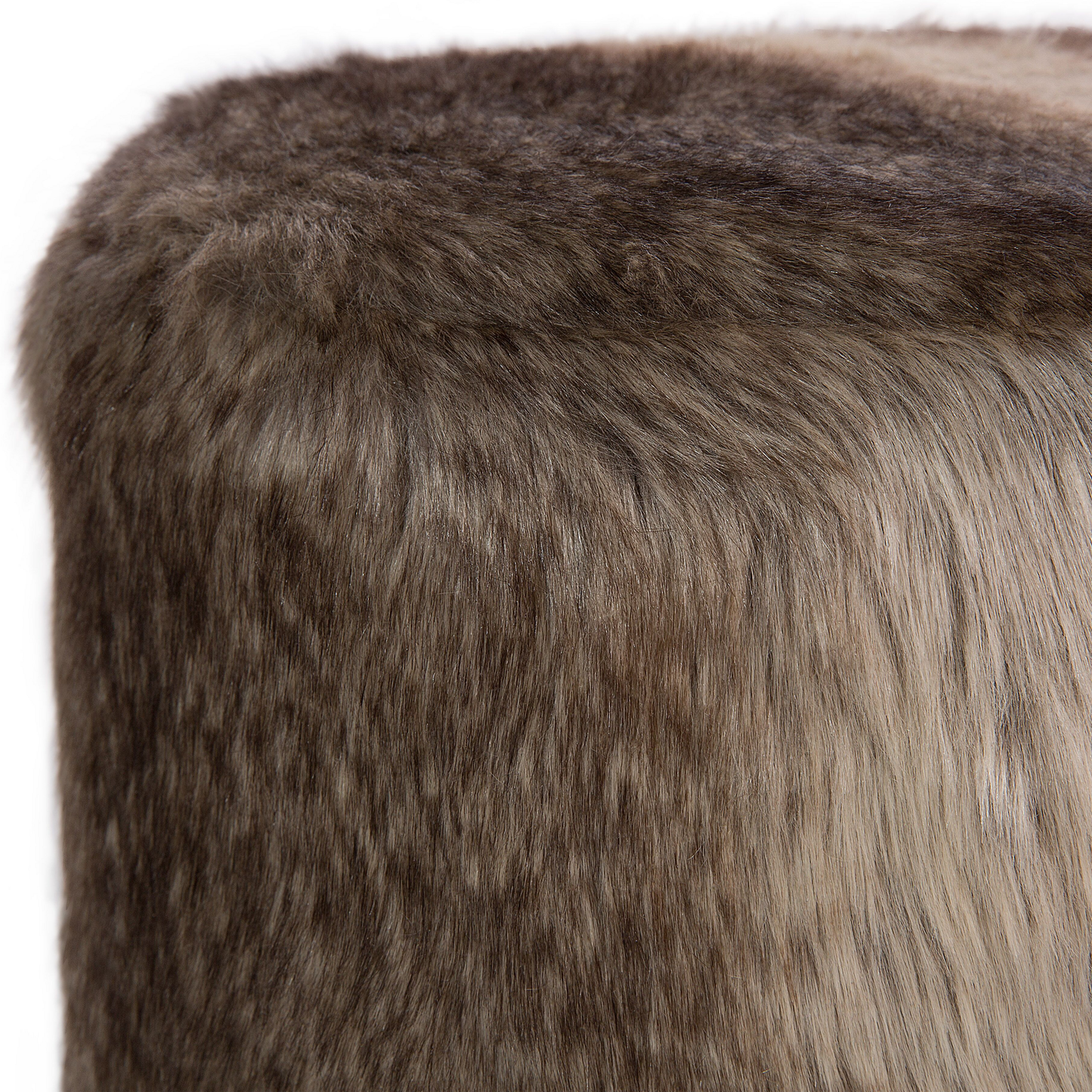 Footstool Brown Beige Faux Fur Round Stool On Tripod Legs